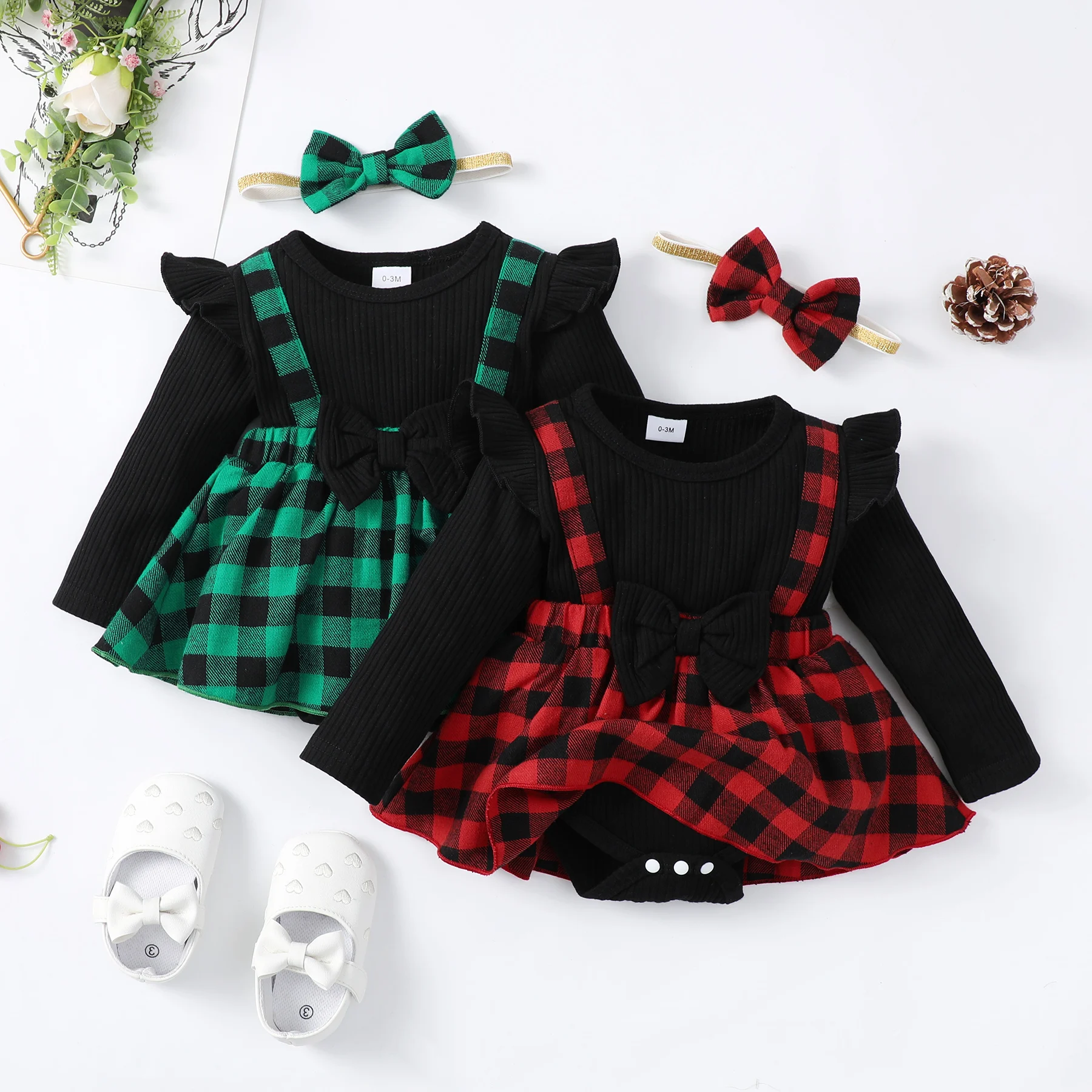 Winter Newborn Infant Baby Girl Dress Lace Ruffle Sleeve Flower Girl Dress Ribbed Romper Princess Party Dresses 0-18 Months