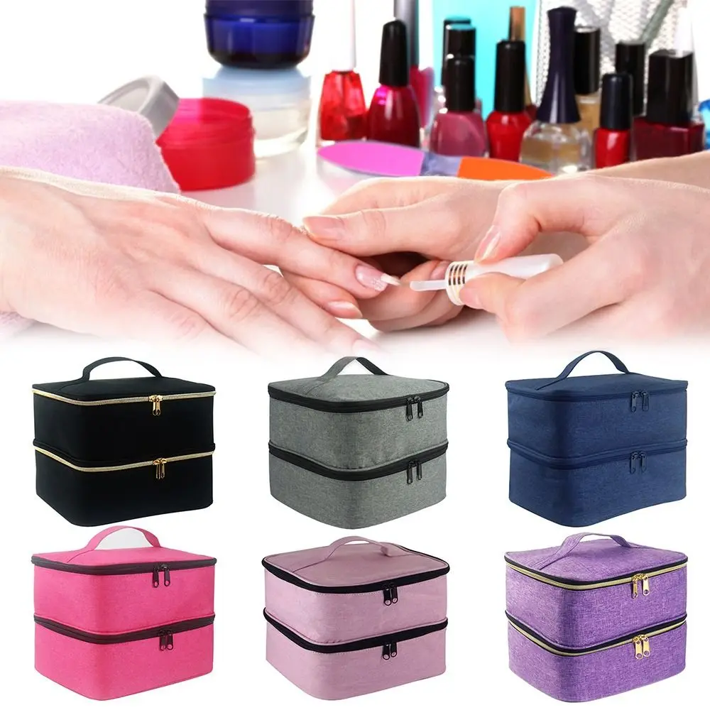 

Durable Essential Oils Organizer Nail Polish Carrying Case Nail Polish Storage Bag Cosmetic Handbag Double Layer Design