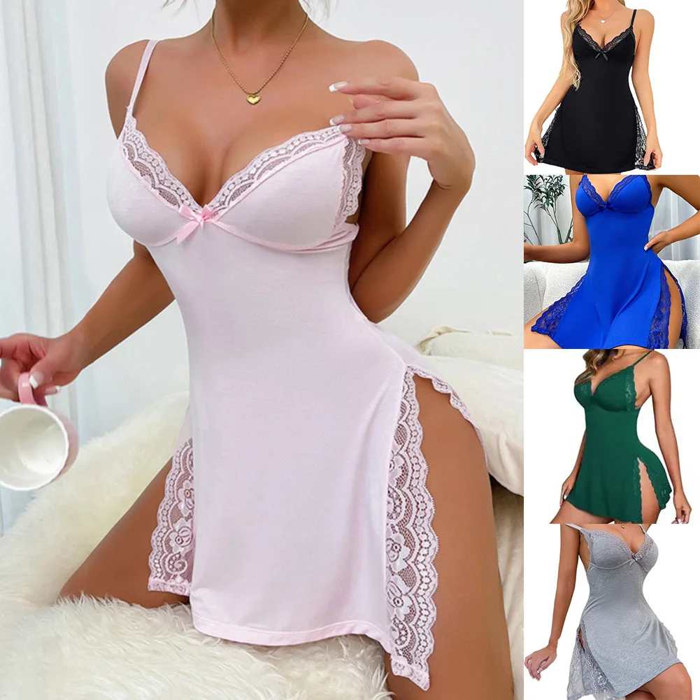 Women's Fashion Sexy Lingerie With Perspective Erotic Pajamas Slip Mini Dress Dresses Halter Soft Sleep Nightgown Homewear 2025 view 6