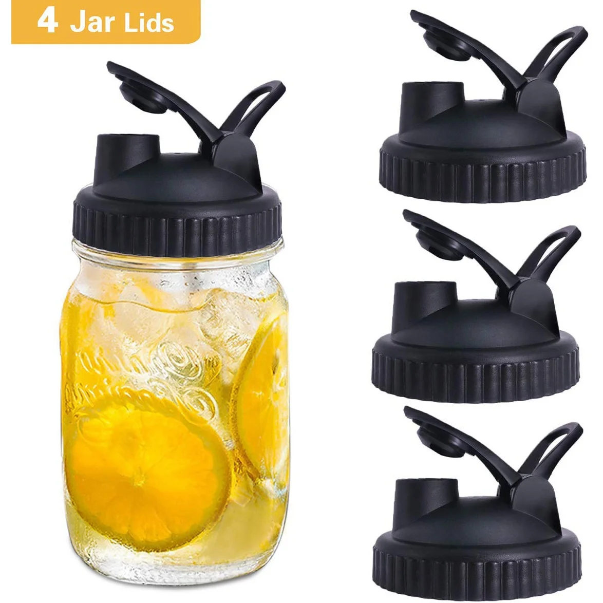 Mason Jar Lids - 4 Pack Canning Lids Flip Cap Lids with Leak-Proof Seal Storage Caps with Easy Pour Spout for Wide Mouth Maso