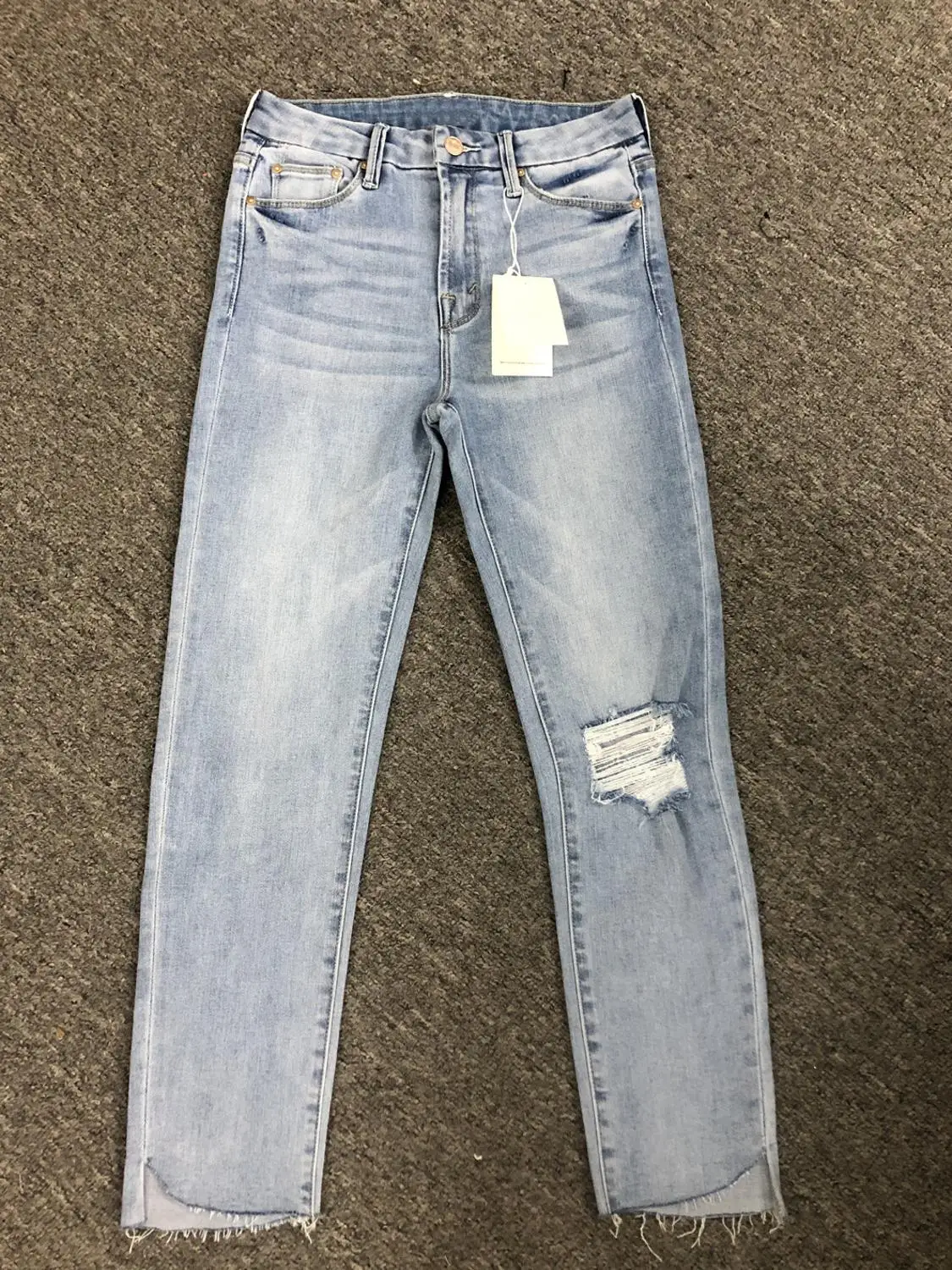 Calça jeans feminina de cintura alta na largura do tornozelo, justa calça demin reta, casual calça selvagem, buraco