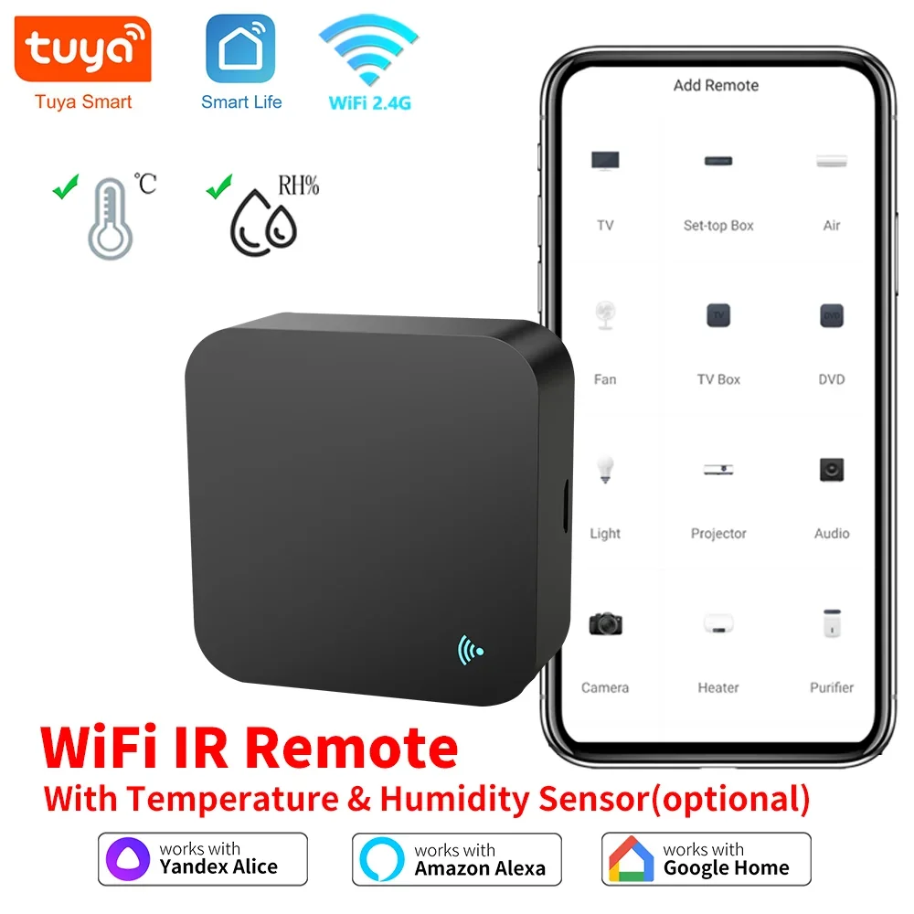 Tuya 스마트 IR 원격 WiFi IR 블래스터 TV 에어컨 온도계 습도계 Alexa Google 홈 링크 Tuya와 호환 가능