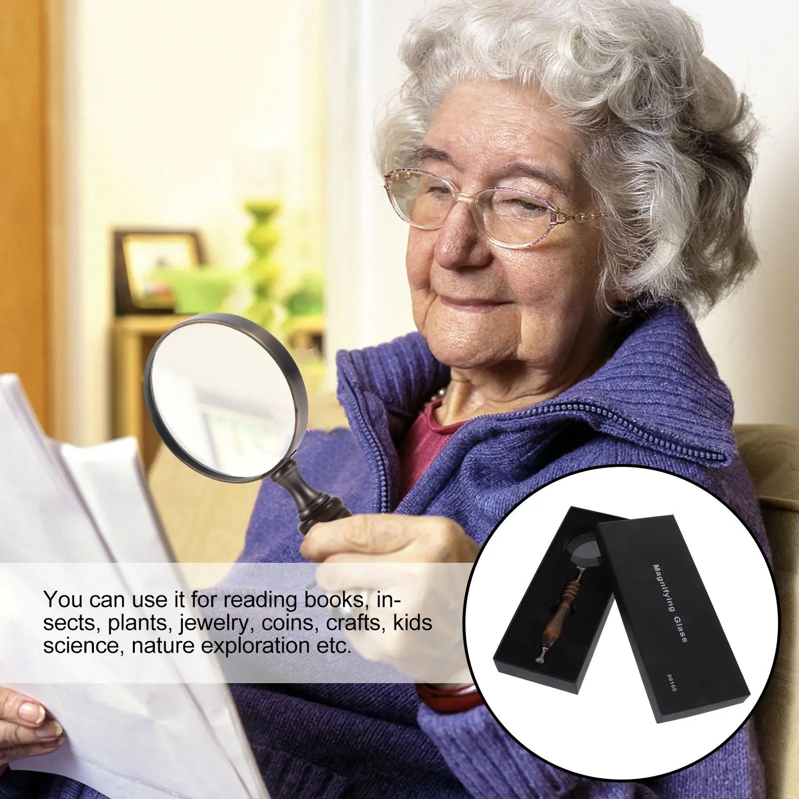 

Magnifying Glass Classic Metal Frame Optical Lens For Reading Elderly Science Portable Learning Tool Handheld Enlargement