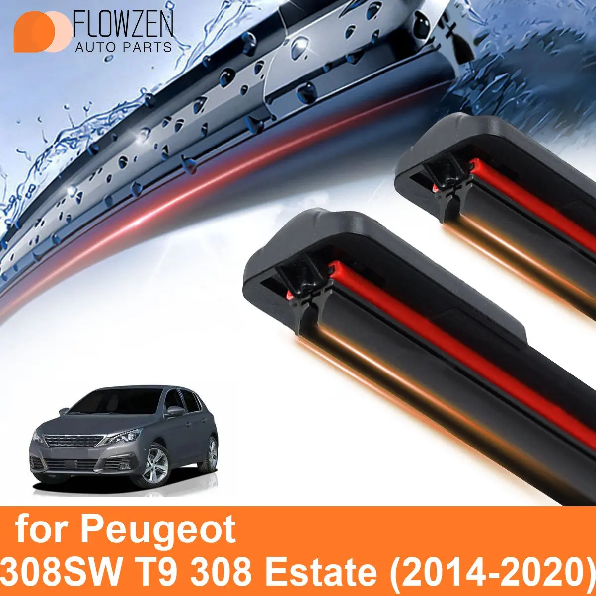 Car Windshield Wiper Blades for Peugeot 308SW T9 308 Estate Double Rubber Frameless Bracketless WipersSoft Accessories