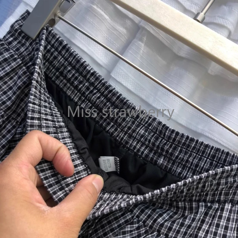 Summer Vintage Lace Elastic Waist Short Skirt Women High Street Y2k Patchwork Plaid Skirts Female Design Hepburn  A-line Skirt