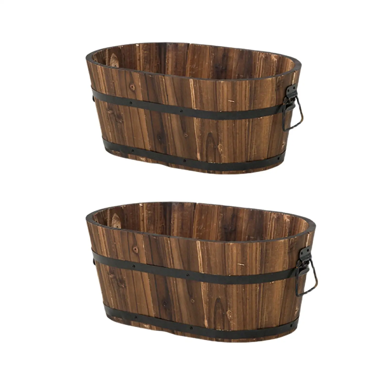 Maceta de madera con forma de barril para mesa, patio interior y exterior