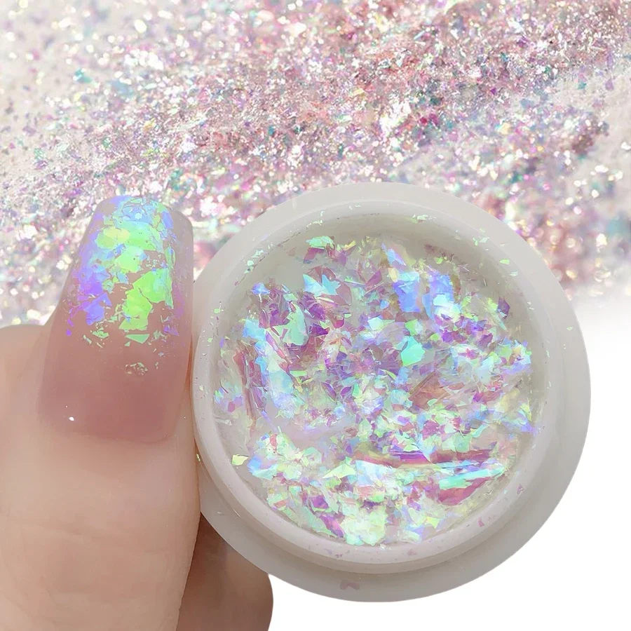 

Лунный свет опаловые хлопья Аврора хром блестящий голографический дизайн ногтей блестящий порошок мечтательный градиентный эффект для гелевых ногтей