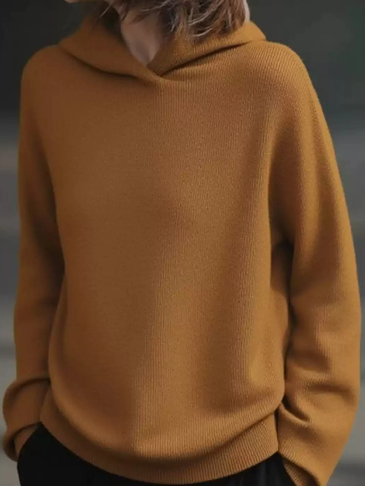 مريحة مقنعين خمر تريكو اللون طويل Sve سترة Faionable كسول Sle الكورية فضفاضة تناسب Camere الأعلى #5