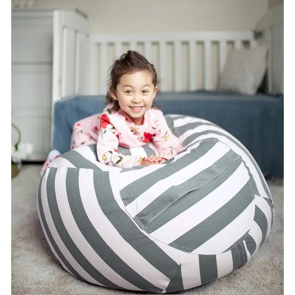 Animal Storage Bean Bag Chair Cover Kids | Zipper Bag Organizing Children Plush Toys Large Premium Cotton Canvas Grey X-Large - view 2