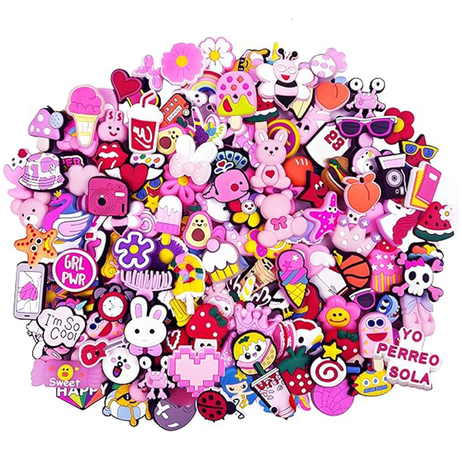 Random 10-100Pcs Pink Series Shoe Charms For Sandals,Shoe Decoration Accessories Shoe Pins Great Gift For Men Women