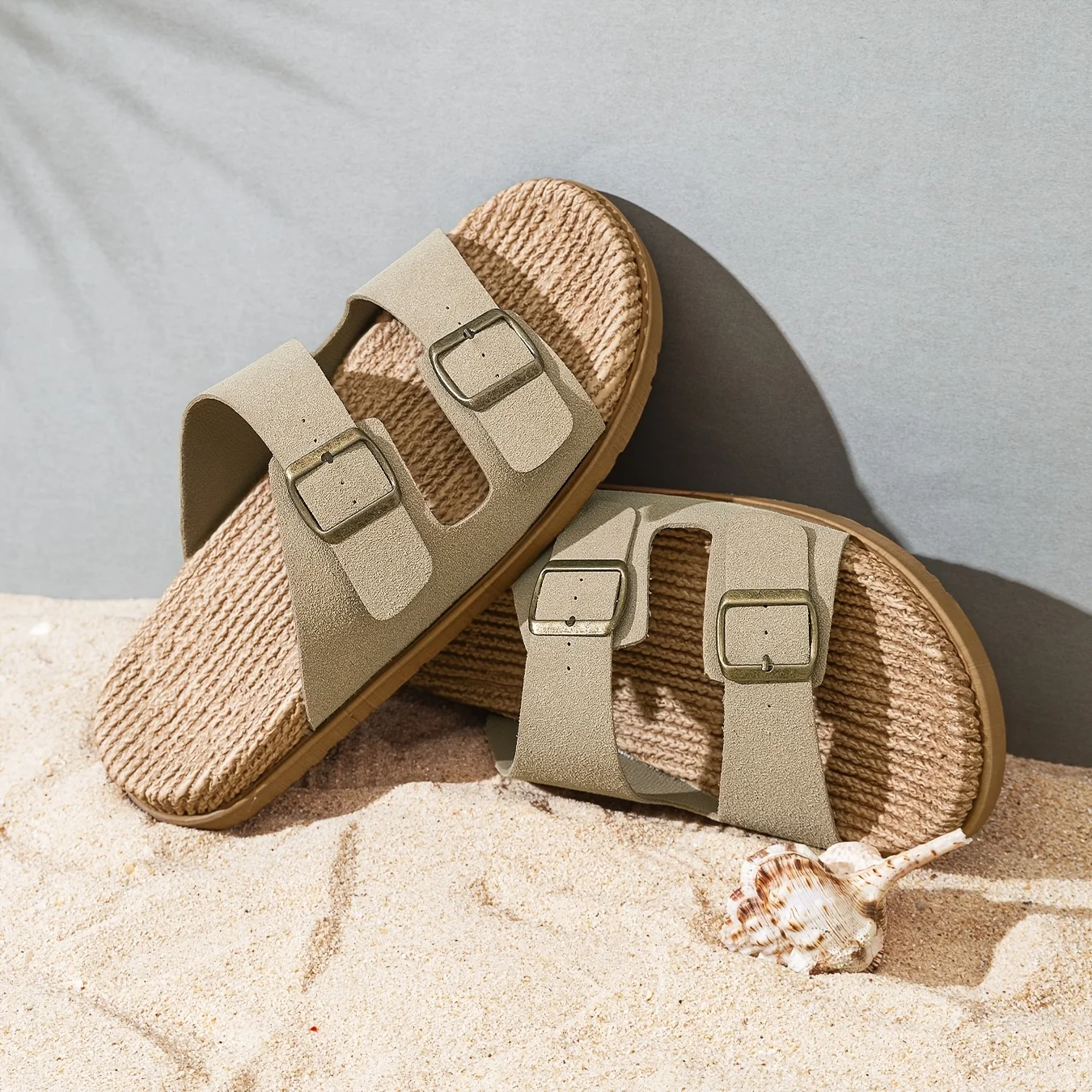 Summer Men's New Versatile Outdoor Vacation Fashion Beach Slippers, Double-Row Buckle Casual Sandals