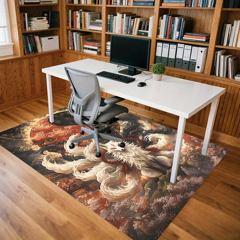 Nine Tailed Fox Rug Flannel Soft Kids Carpet Yin Yang Fantasy Animal Print Bedroom Kitchen Floor Mat Anti Slip