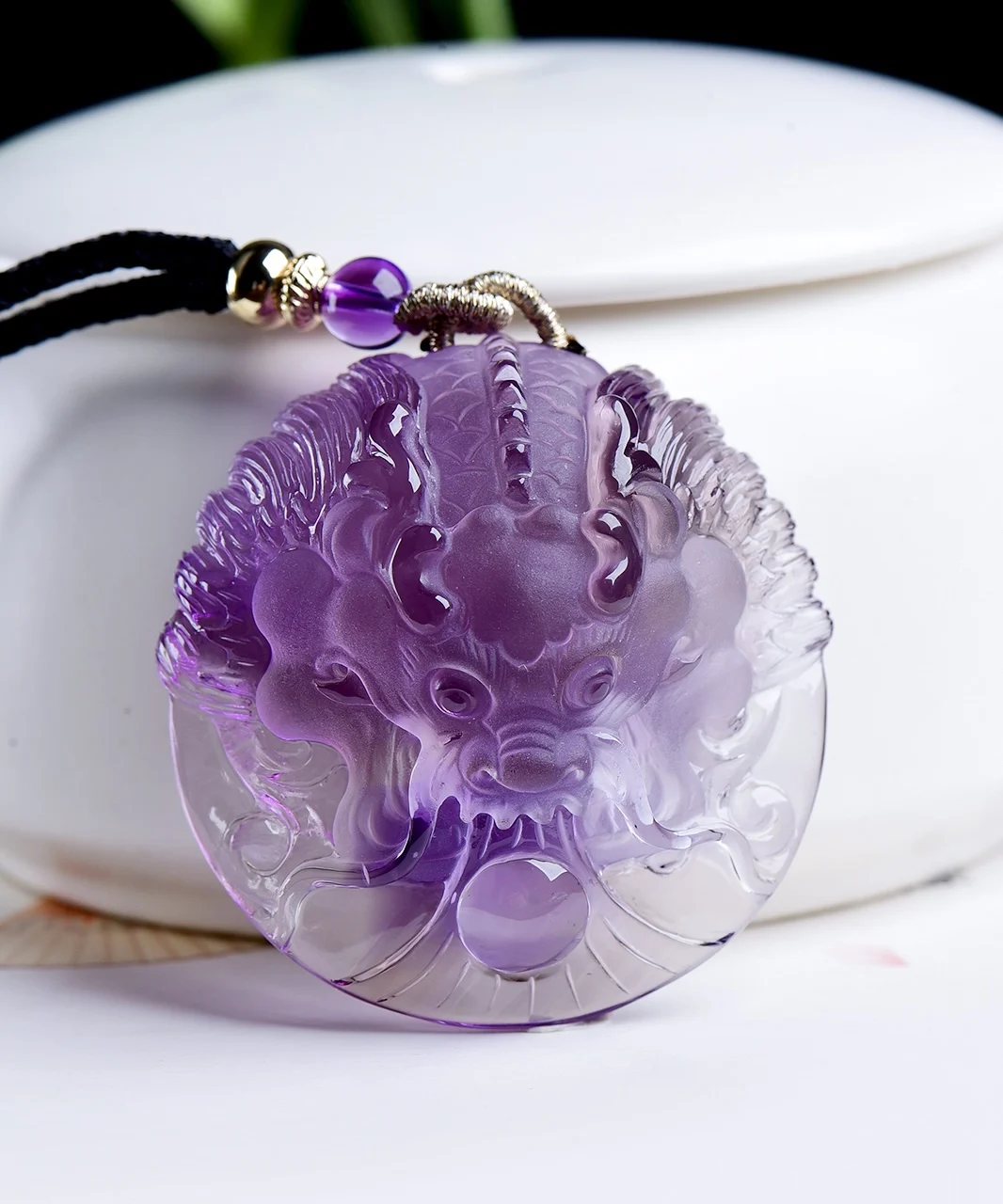 

Pendant Necklace Natural Amethyst Dragon Carved For Women Healing Crystal 43mm Beads Brazil Stone Gemstone Rope Chains AAAAA