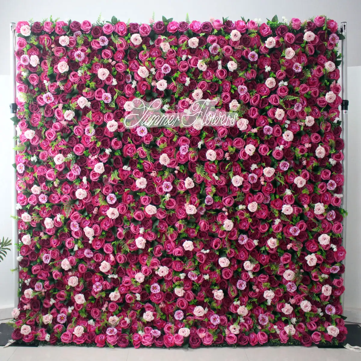 3D luxury Purple pink rose green leaves Curtain Cloth Flower Wall Outdoor Wedding Backdrop Decoration Events Prop Window Display