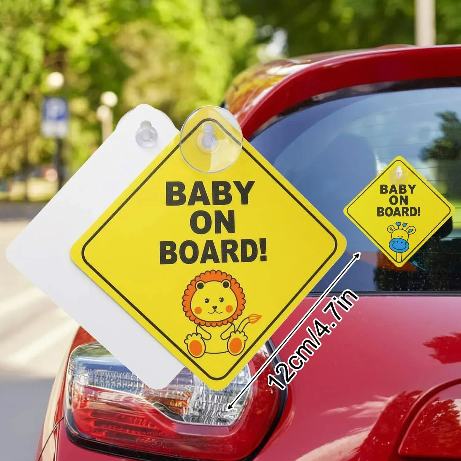 

2Pcs Stickers On Baby Strollers Warning Signs For Cars With Suction Cups Window Yellow REFLECTIVE Warning Safe Driving Accessory