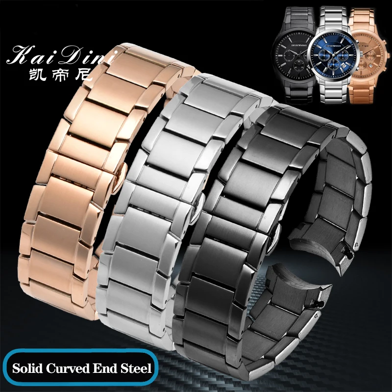 Solid Curved End Strap For Armani AR2448 AR2447 AR2432 AR2433 AR2458 AR2434 AR245 Bracelet Steel Watch Chain Watchband 22mm