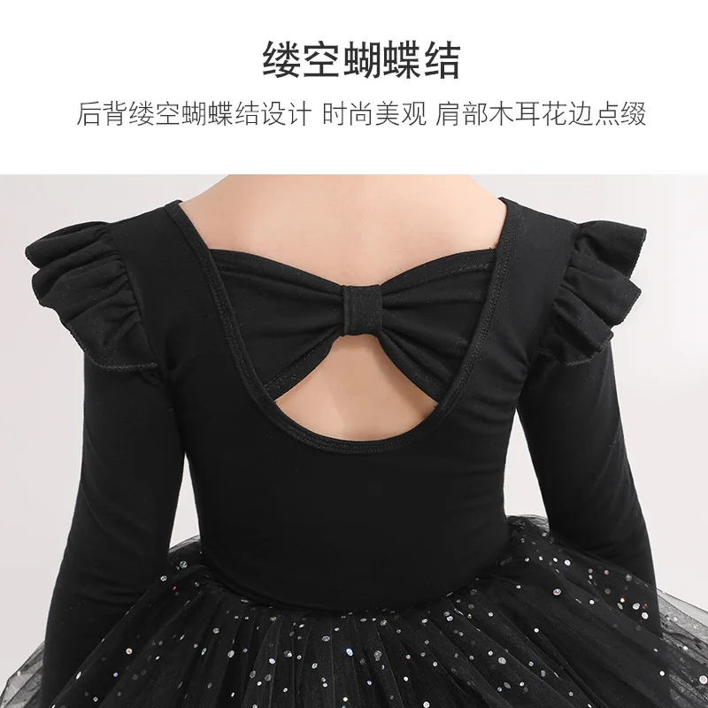 Solid Ballet Dress ginnastica body per ragazze bambini manica a sbuffo balletto Dancewear Mesh Tutu gonne bambini Bowknot Dance body