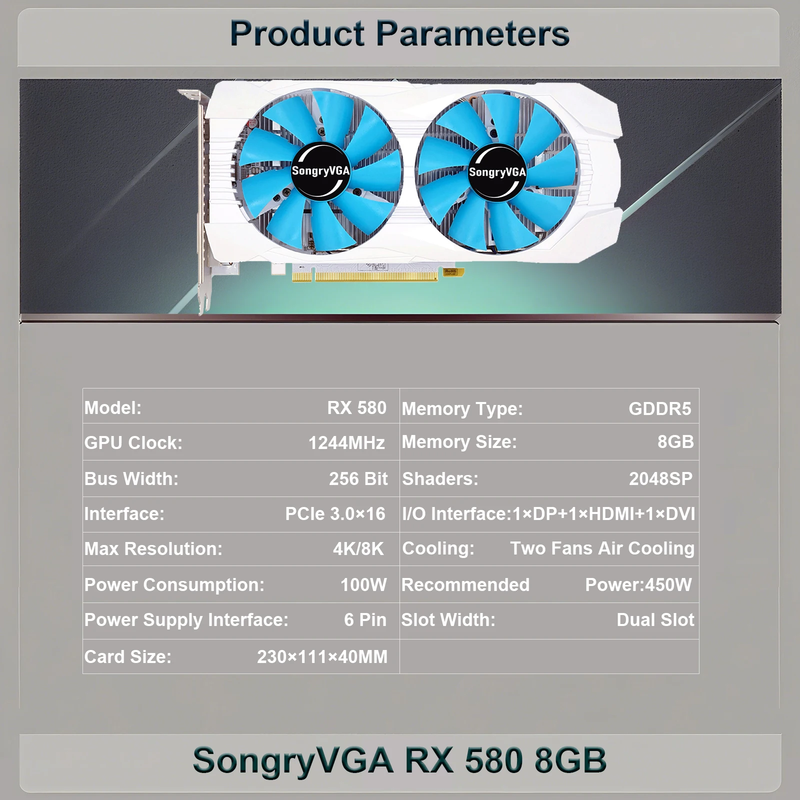 SongryVGA RX 580 8GB GDDR5 256-Bit Gaming Graphics Card,2048SP PCIe 3.0 x16 6-Pin Power Connector Ready with HDMI/DP/DVI Ports