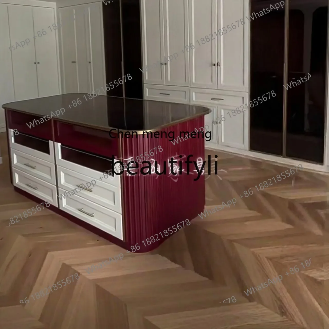 K182  French retro style cloakroom Nakajima burgundy drawer display home floor jewelry chest