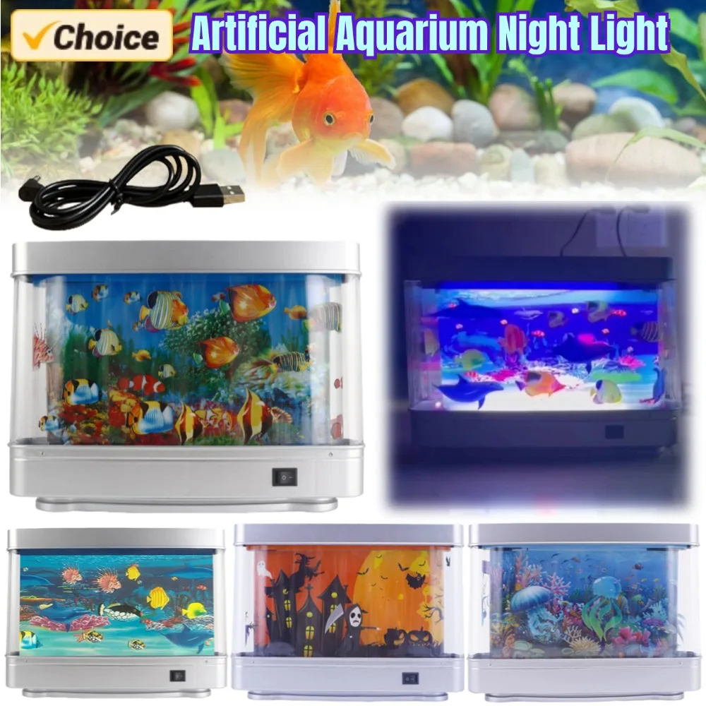 LED Artificial Aquarium Night Light Dynamic Fake Fish Tank Light Tropical Fish Sensory Aquarium Lamp Gift for Kids