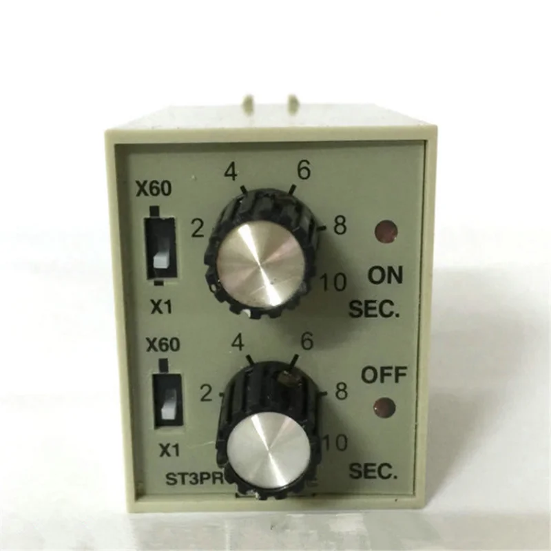 

5pcs ST3PR cycle limiting delay relay 220V24V positive and negative double knobs adjust control time 10s 60min 30SM