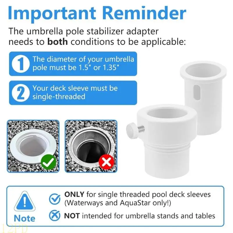12PD Anti Wobble Umbrella Sleeve Adapter Insert Holder For 1.5 &1.35 Inch Deck Poles Stabilizes Single Threaded Pool Sleeves