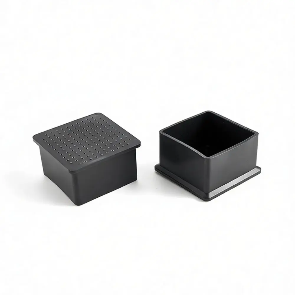 Square Black PVC Tubing Caps Durable Furniture Feet Protectors Non Slip Chair Leg Inserts For Office Home Desk Hardware