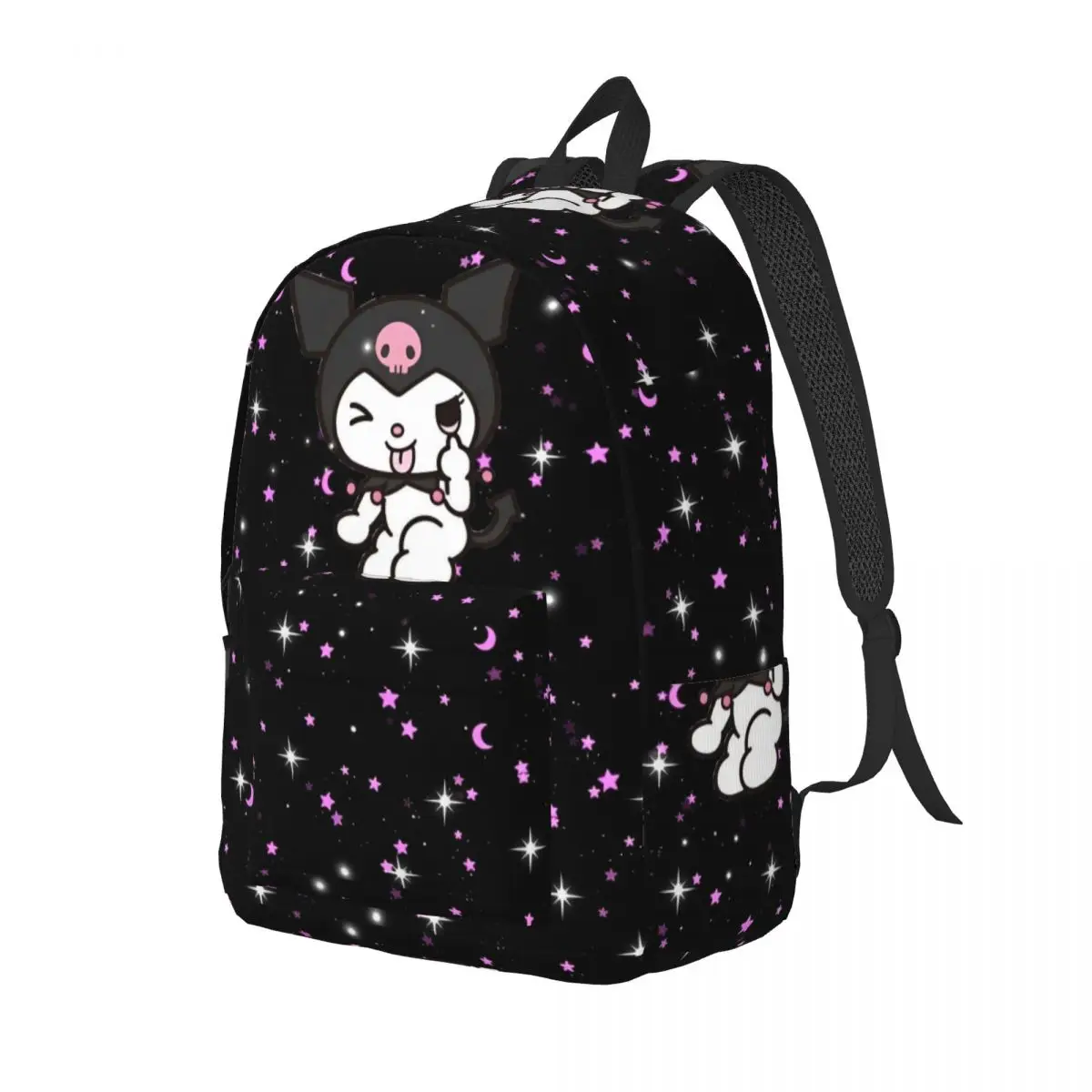 Mochila escolar de lona con dibujos animados Kawaii para adolescentes, conejo negro, mochila escolar para estudiantes, escuela secundaria primaria, senderismo