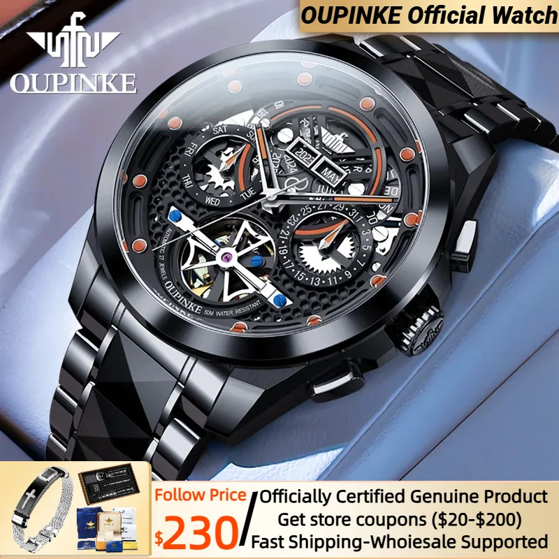 

OUPINKE Multi-level Design Automatic Watch for Men Swiss TOP Brand Sapphire Mirror Tungsten steel Waterproof Men's Watch Luxury