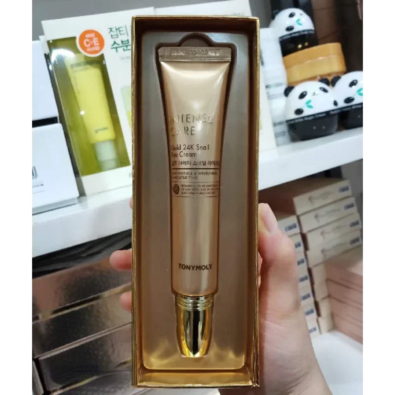 Tonymoly krim mata siput emas 24K, anti-keriput anti-penuaan melembabkan menghilangkan kantung mata kecantikan produk perawatan kulit Korea