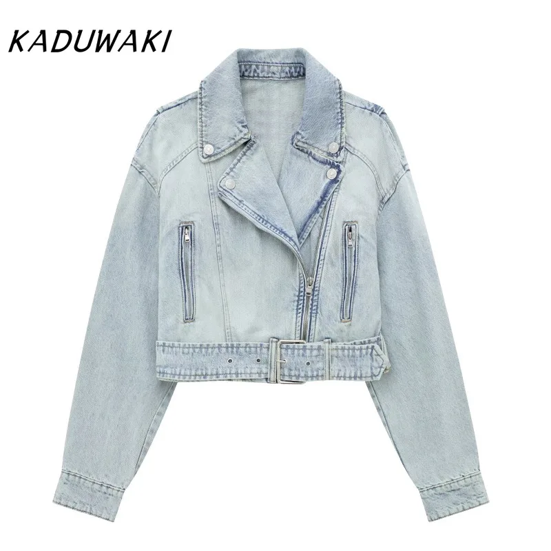 

KADUWAKI Retro Y2K Women Spring Denim Coat Lapel Long Sleeve Short Jackets Fashion Lady Luxury Chic Loose Streetwear Female Coat
