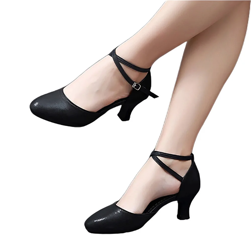 Women 3.5/5.5cm Hell Dance Shoes Latin Party Tango Jazz Elegant Dancing Shoes Lace-up Suede Sole Closed Toe Microfiber Leather
