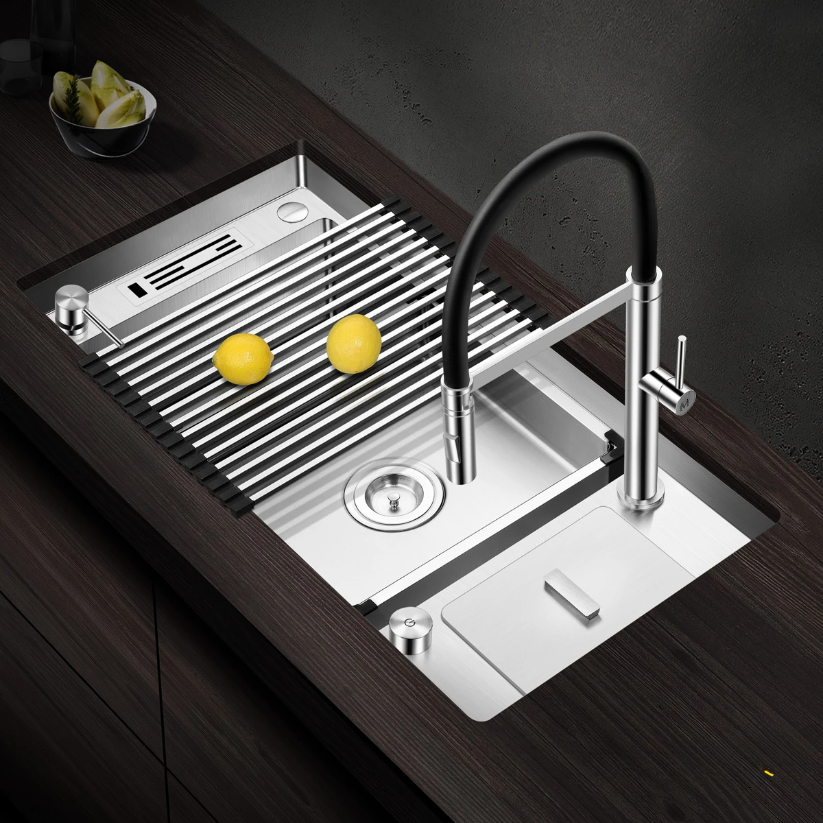 Stainless steel sink vegetable basin handmade large single tank under the counter basin multi-functional with trash can