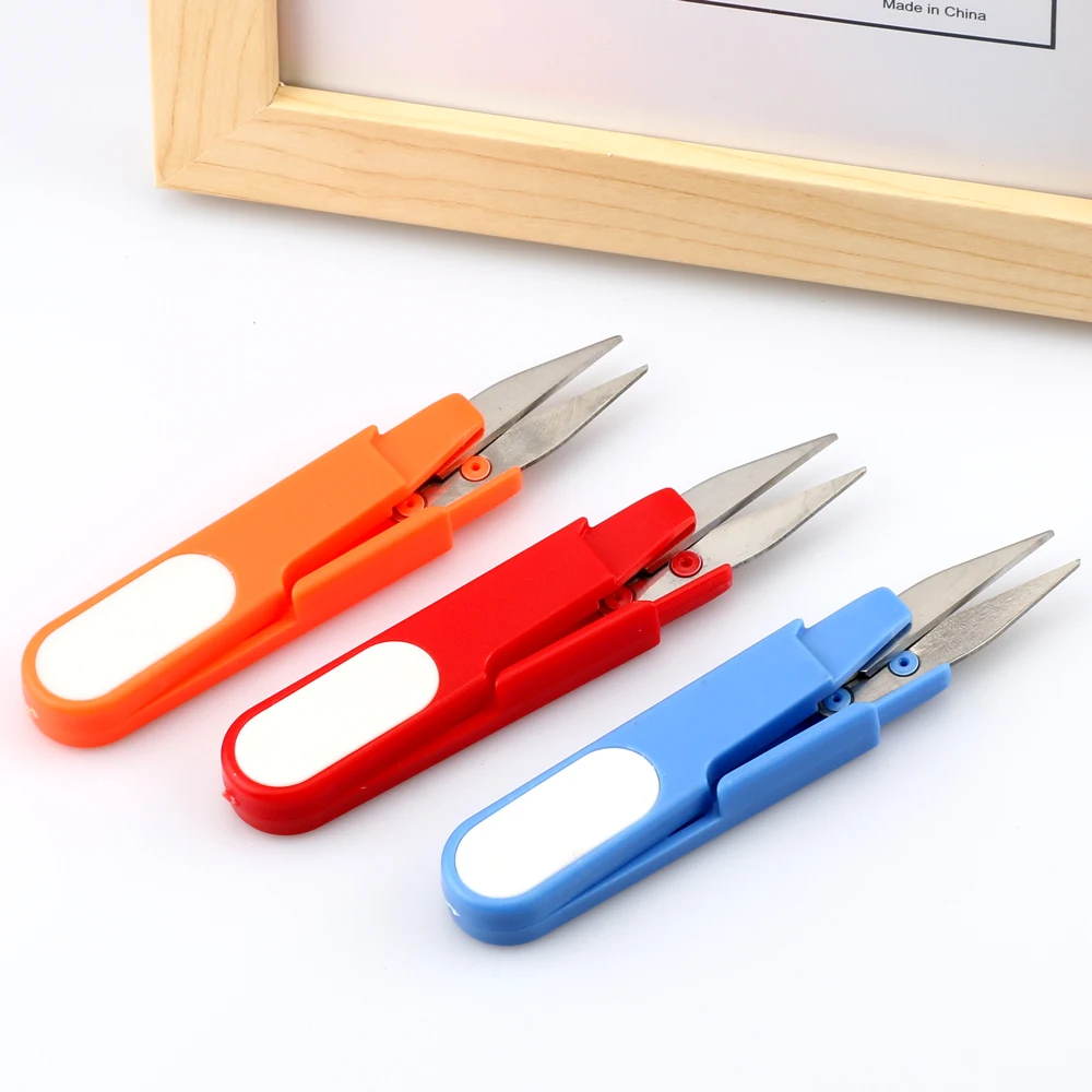 1Pcs Plastic Handle Safety Cover Sewing Scissors Thread Embroidery Cross-stitch Cutter Cutter U Shape Scissor DIY Supplies Tool