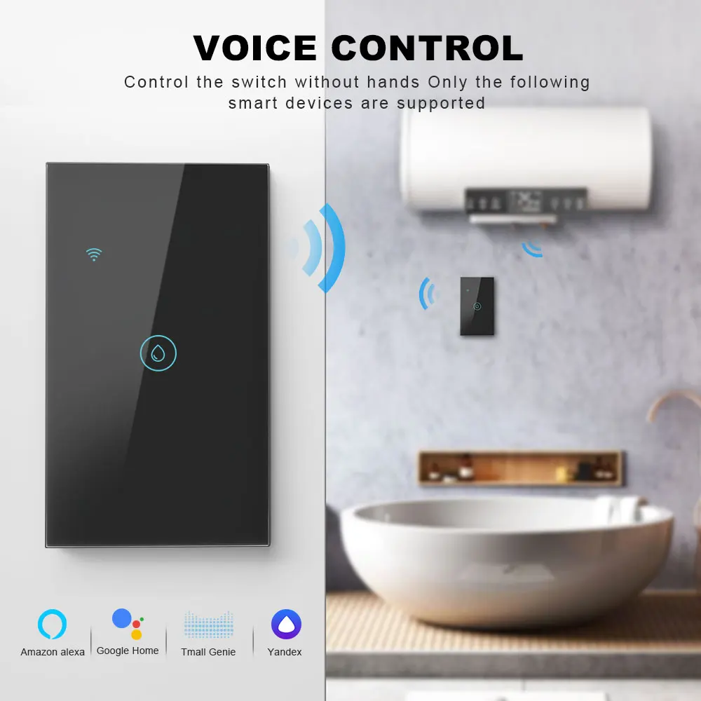 سخان مياه واي فاي ذكي يعمل باللمس، مؤقت قياسي أمريكي، ذاكرة إيقاف التشغيل/التحكم في إيقاف التشغيل متوافقة مع Alexa Google Home