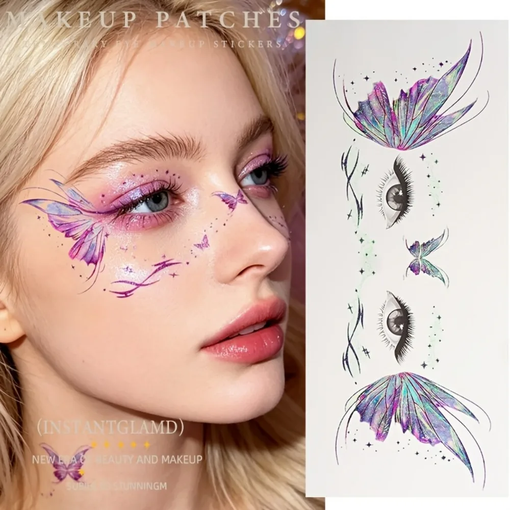 6 Glitter Butterfly Temporary Face Tattoos for Women's Eye and Face Makeup Decoration Sparkling Ethereal Body Art