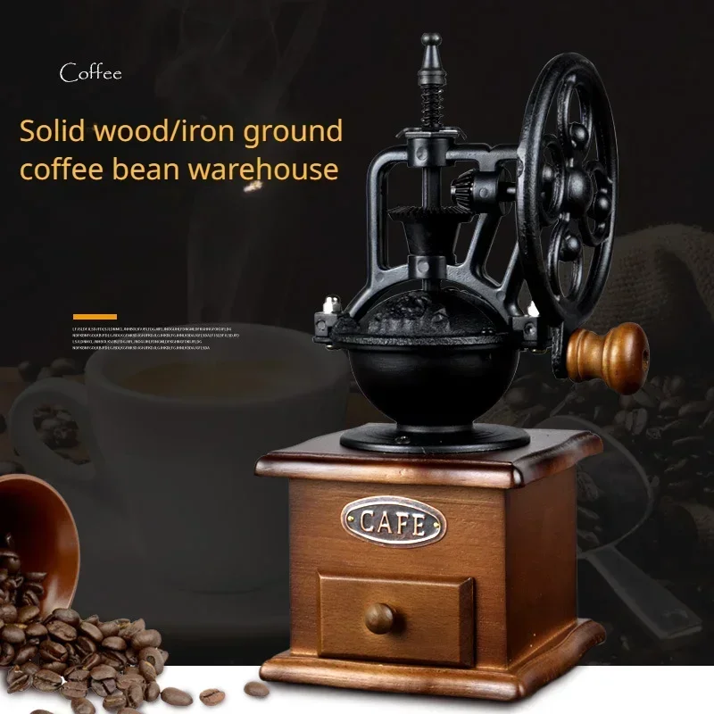 

Wood High-quality Manual Coffee Grinder Manual Cast Iron Vintage Handmade Coffee Bean Spices Mini Burr Grinder Kitchen Tools