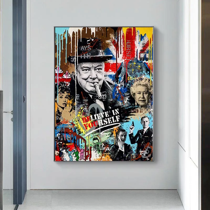 Famous Movie Star Graffiti Poster England Queen Elizabeth Canvas Painting Street Pop Art Wall Picture for Home Living Room Decor