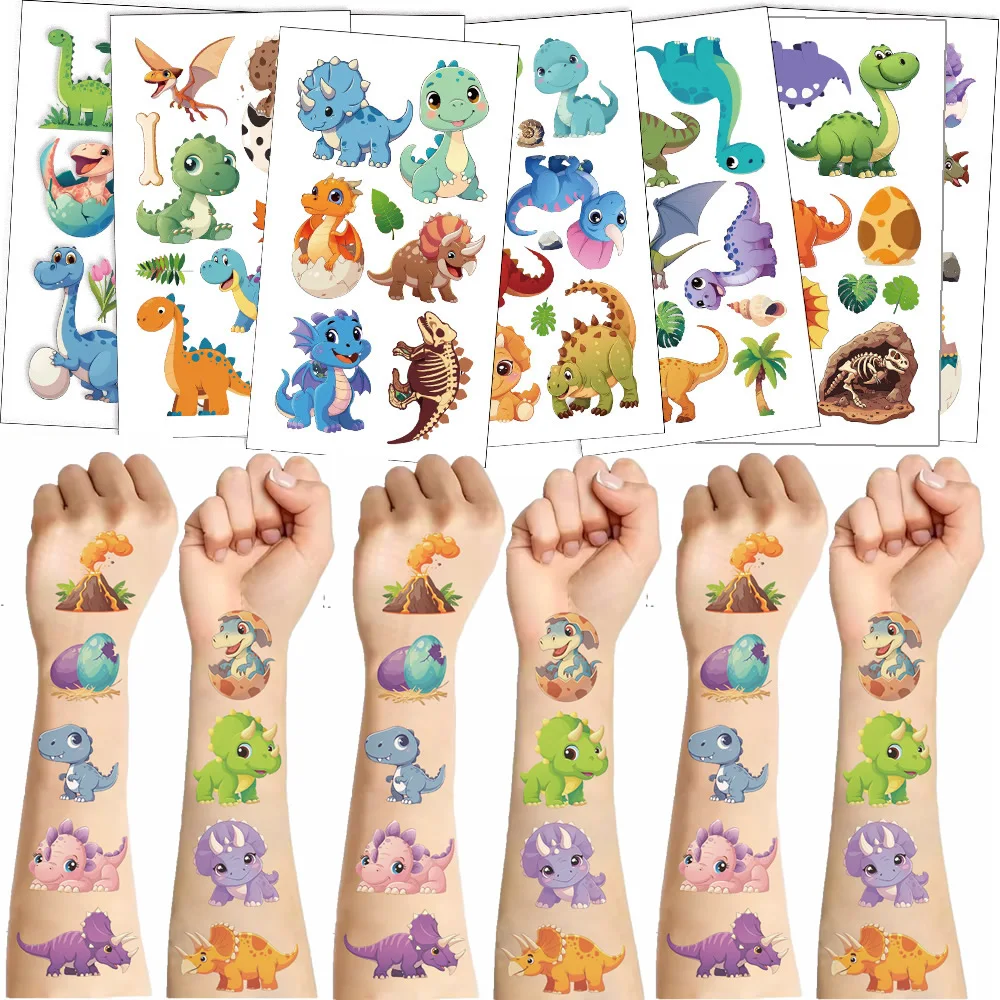 10pcs/pack Cartoon Dinosaur Tat/toos Stickers Cute Birthday Party Temporary Tatt-oos Sticker Funny Christmas Gift Toy