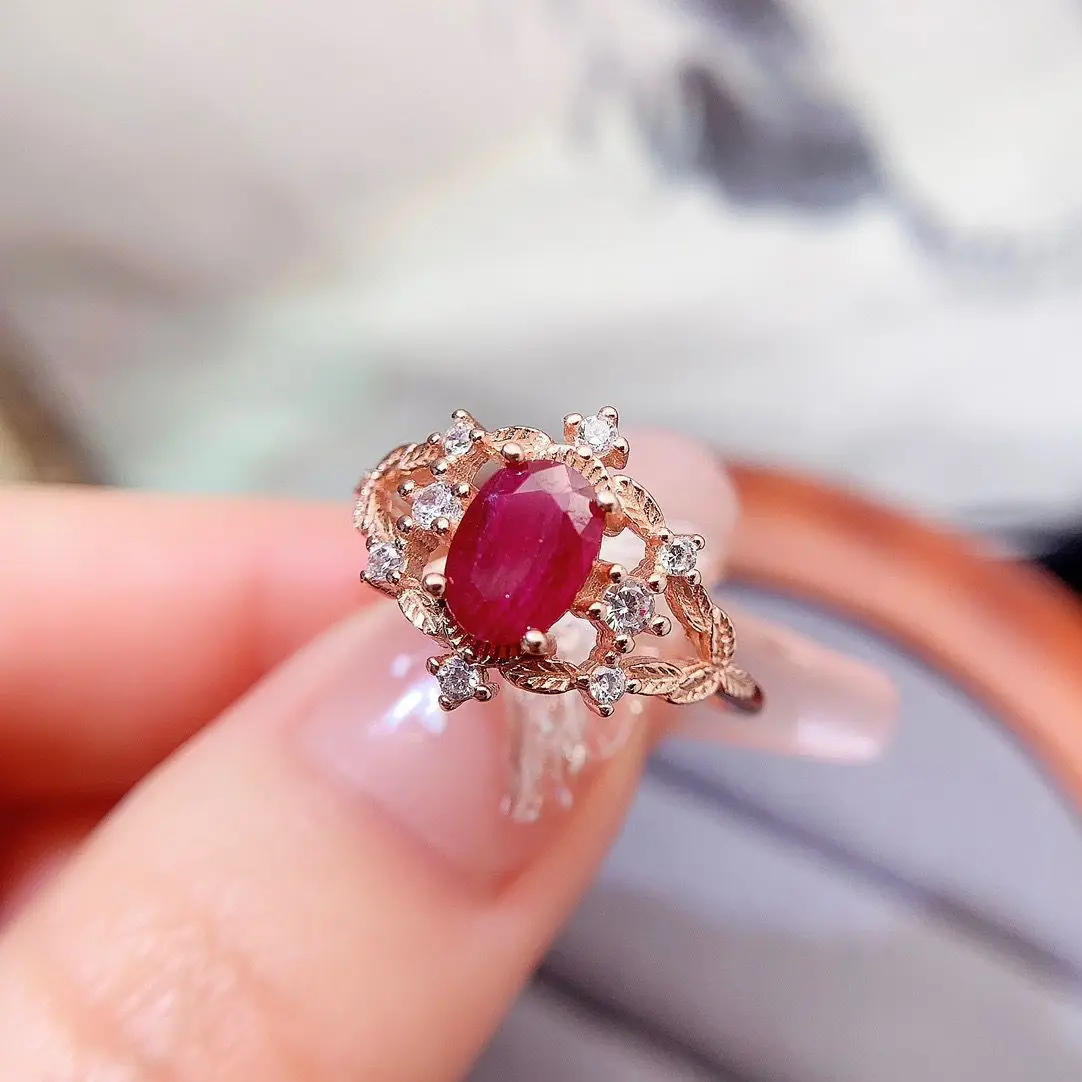 

New Vintage Design Natural Ruby Ring 925 Sterling Silver Women's Birthday Gift Jewelry Turkish Rings for Women