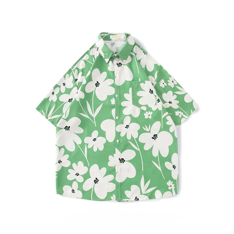 Summer Men's Retro Hawaiian Vacation Travel Short Sleeve Floral Shirt Casual Loose Fit Handsome Beach Half Sleeve Printed Shirt