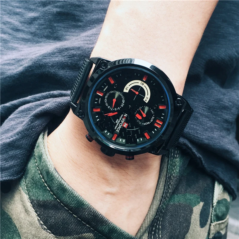 NAVIFORCE – montre-bracelet de Sport pour hommes, marque de luxe, multifonction, maille en acier, militaire, à Quartz