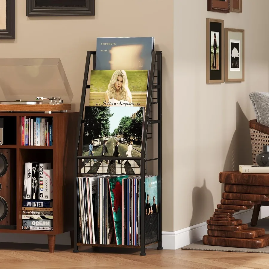 3 طبقات مسجل فينيل تخزين مع رف عرض حامل سلك قوي ما يصل إلى 100 ألبوم الفينيل التخزين المنظم الرف مع 4 La #5