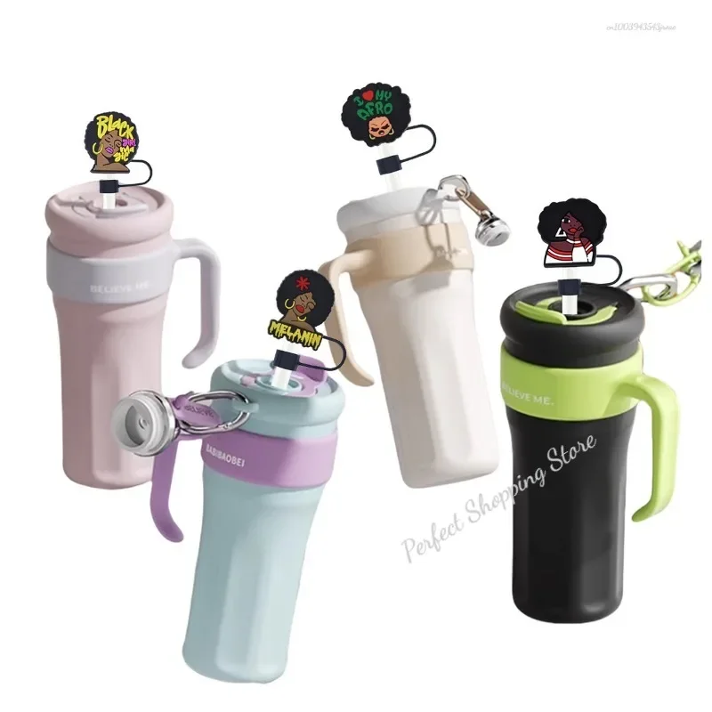 Black Girl Straw Cover Cap 10MM Drink Straw Plug Reusable Splash Proof Drinking Fit Cup Straw Cap Charms Pendant Cup Accessories
