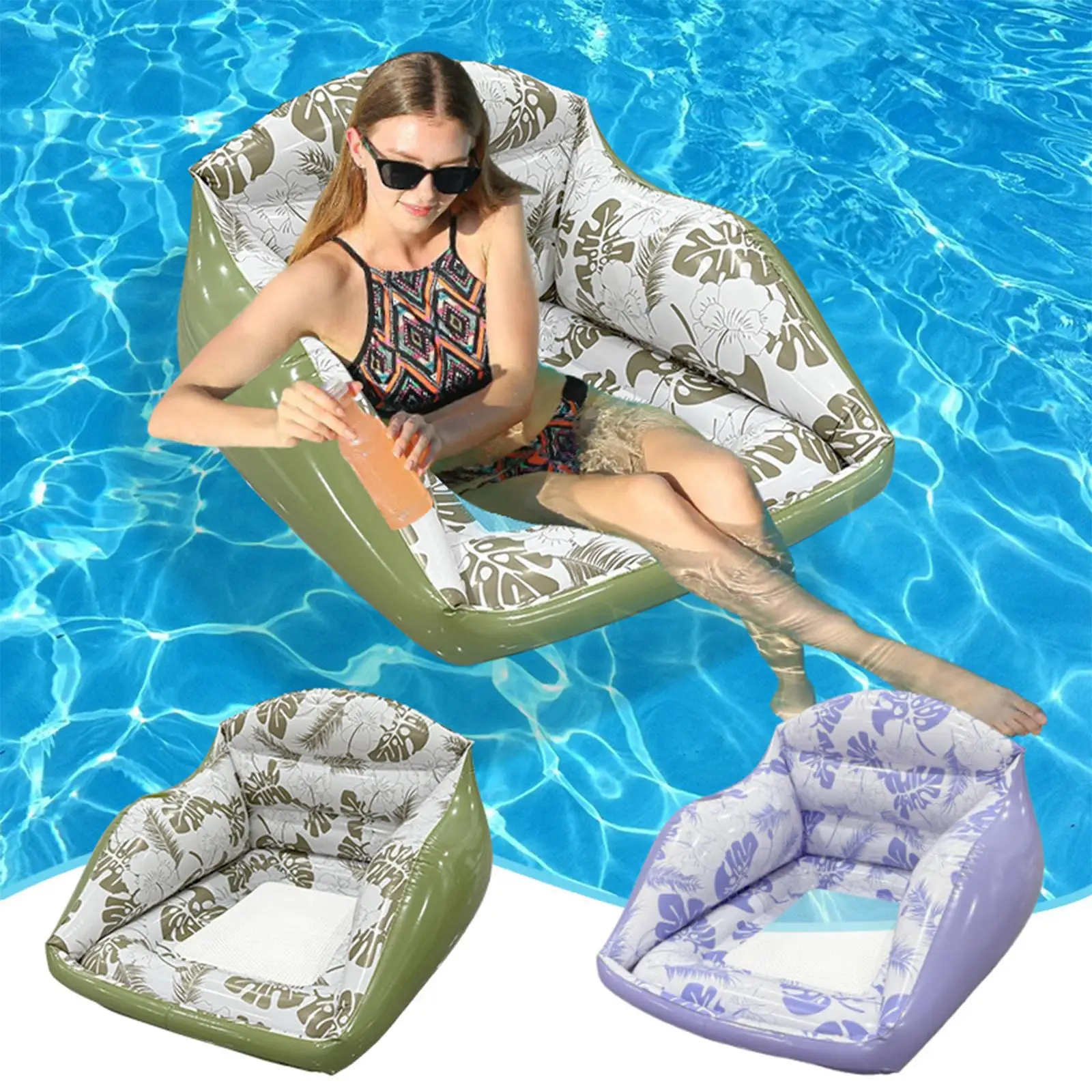 Large 3in1 Tropical Wind Inflatable Pool Float Sofa With Cup Holders Inflatable Pool Lounge Chair