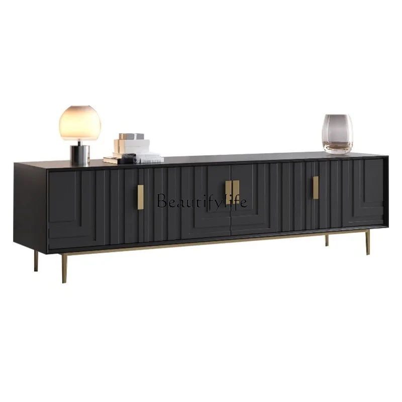 

04Italian minimalist TV cabinet small apartment high background wall video wall cabinet