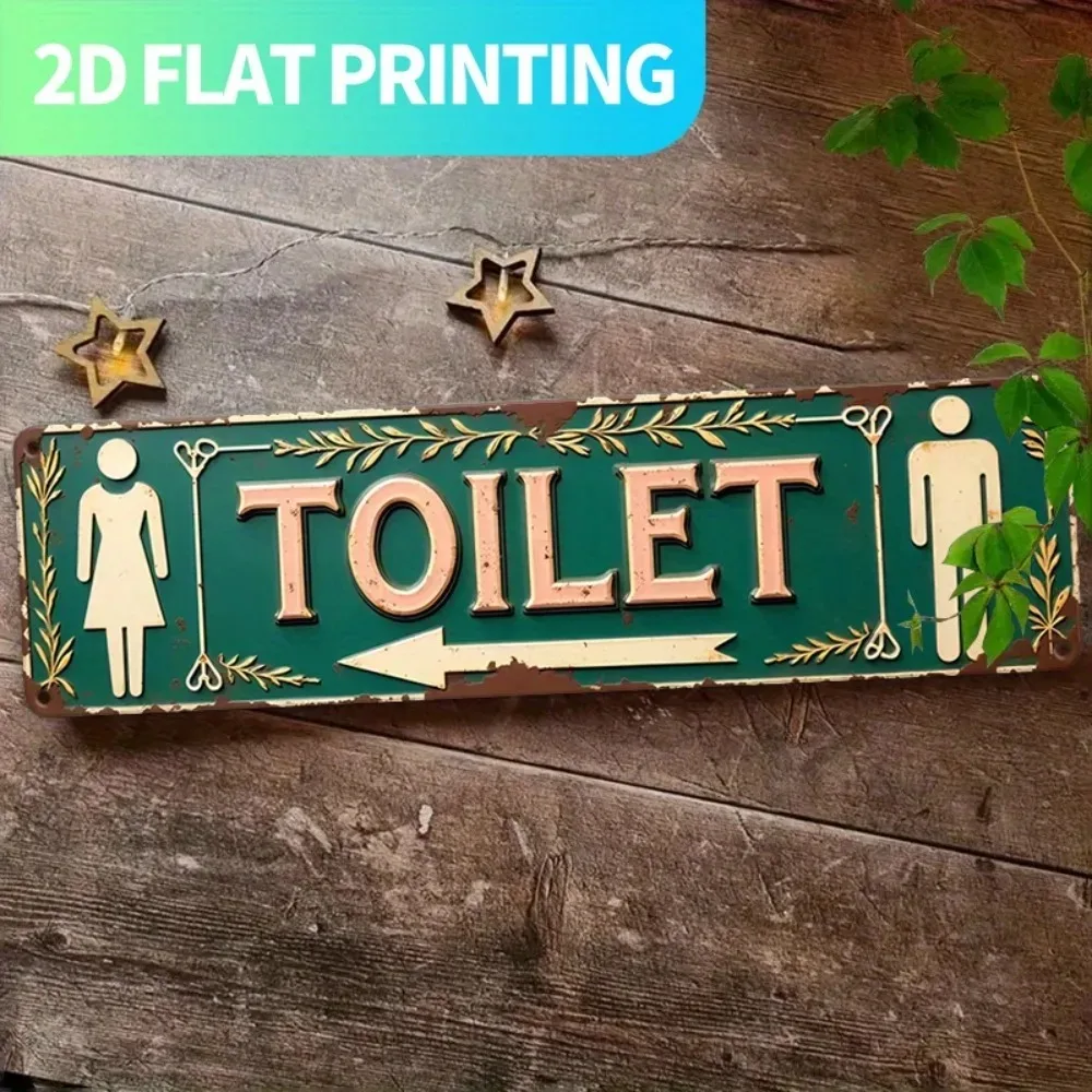 Retro Toilet Metal Sign – Vintage Bathroom Wall Decor, Aluminum Plaque with Pre-Drilled Holes for Farmhouse Home & Porch