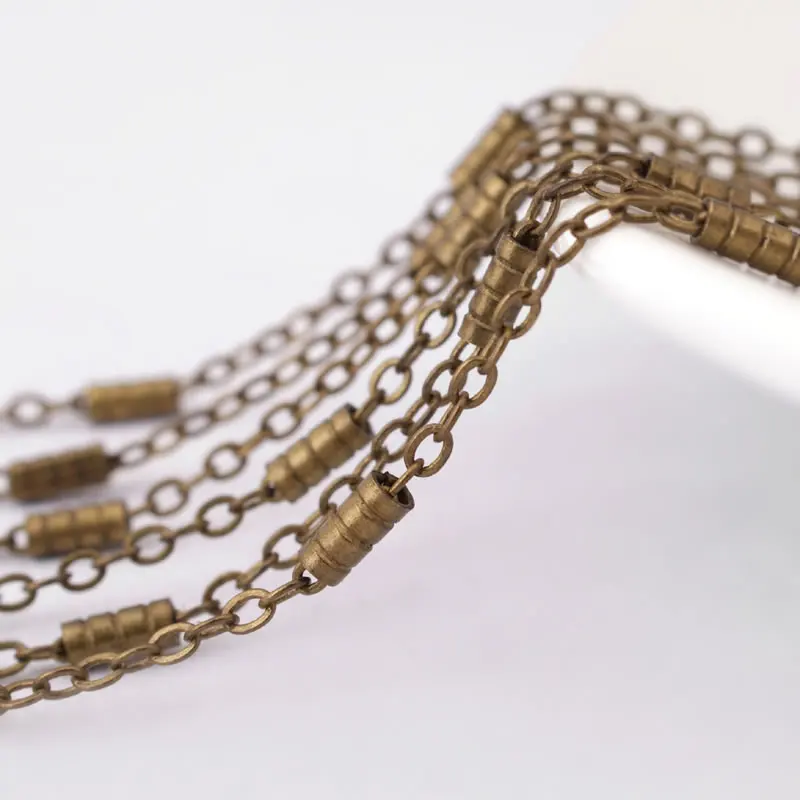 5 Meters 2MM Antique Bronze Copper Flat O Shape with Cylinder Tube Link Chains Necklace Chains Diy Jewelry Accessories