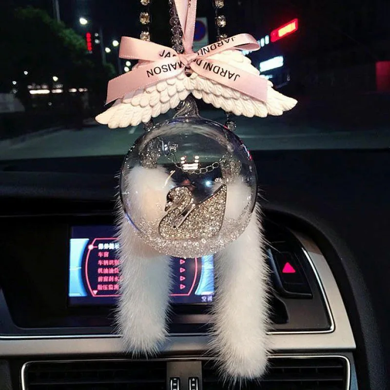 

Internet Famous Car Decoration Swan Crystal Pendant Glass Ball Car Mounted Crystal Pendant Rearview Mirror Car Female Decoration