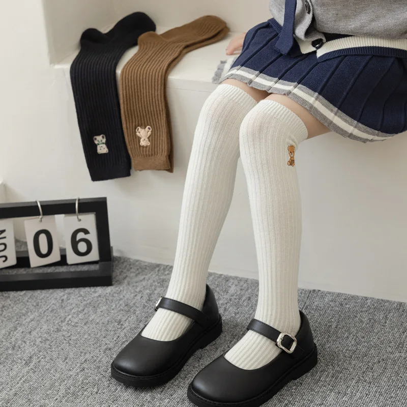 Korean Student Long Stockings 1-12year Kids Autumn Warm Knitted Long Socks Solid Color Children Cotton Knee Sock Baby Footwear